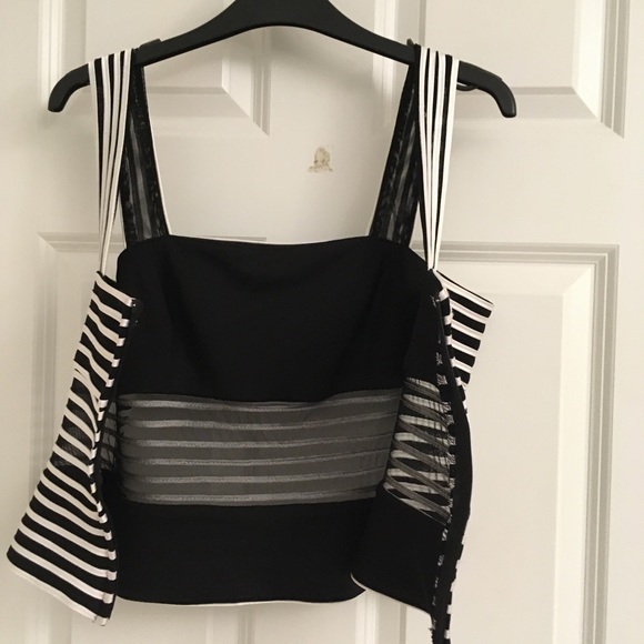 Cropped Ribkoff top with sheer midriff - Picture 3 of 4